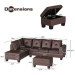 DKLGG Living Room Sectional Couch with Storage Ottoman, Modern PU Leather L-Shaped Sofa Couch Set, Brown Modular Sofa Sectional w/Cup Holder, Living Room Furniture Set for Apartment, Small Space