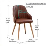 YOUUGIOR Mid Century Modern Dining Chairs,Leather Upholstered Accent Arm Chairs,Leisure Side Chair with Metal Legs and Bamboo Back for Kitchen Room,Dining Room,Set of 2,Brown.