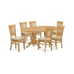 East West Furniture VANC7-OAK-C Dining Set, Linen Fabric Seat