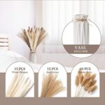 Wemk Pampas Grass with Vase Included, 90Pcs Dried Pampas Grass Decor, Natural Dried Pampas Grass, Fluffy Pampas Grasses for Home Decor Wedding Boho Decor