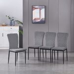 FENZARD Set of 4 Living Room Chairs Dining Chairs with Velvet, High Back, Metal Frame and Modern Lattice Design for Living Room, Dining Room, and Classroom,Grey