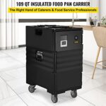 VEVOR Insulated Food Pan Carrier, 109 Qt Hot Box for Catering, LLDPE Food Box Carrier w/Double Buckles, Front Loading Food Warmer w/Handles, End Loader w/Wheels for Restaurant, Canteen, etc. Black