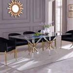 Meridian Furniture Mercury Collection Modern | Contemporary Tempered Glass Top Dining Table with Acrylic and Gold Durable Metal Base, Rectangular