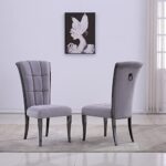 ACEDÉCOR Gray Dining Chairs, Upholstered High End Grey Velvet Dining Room Chair with Metal Back Ring Pull Trim Metal Legs, Modern Elegant Dining Chair for Dining Room, Apartment, Kitchen (Set of 4)