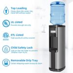 Water Cooler Dispenser, 5 Gallon Top Loading Water Cooler Water Dispenser, 2 Temps (Hot & Cold), Quiet, Black and Stainless Steel, ETL Listed, Child Safety Lock