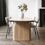 NIUYAO Modern Solid Oval Table with Double Pedestal, Natural Wood Wabi-sabi Style Simplicity Furniture for Dining Room Kitchen Leisure -Light Wood 63″ L x 27.5″ W x 29.5″ H