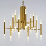 BUNCC Gold Modern LED Chandelier Vintage Sputnik Ceiling Lamp Lighting Dining Room Linear Ceiling Pendant Light Fixtures 24-Light Mid Century Pendant Lamp for Bedroom Living Room Kitchen