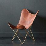 Shy Shy Let’s Touch The Sky Leather Living Room Chairs-Butterfly Chair Brown Leather Butterfly Chair-Handmade with Powder Coated Folding Iron Frame (Cover with Folding Frame) (Golden Frame)