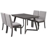 Merax 5-Piece Rectangular Wood Dining Table Set with 4 Linen Fabric Chairs, Gray_1