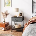 WLIVE Nightstand, End Table with Fabric Storage Drawer and Open Wood Shelf, Bedside Furniture with Steel Frame, Side Table for Bedroom, Dorm, Easy Assembly, Dark Grey