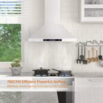 HisoHu Wall Mount Range Hood with Ducted/Ductless Convertible Duct, 36 Inch 780 CFM Stainless Steel Vent Hood, 4 Speed Gesture Sensing Exhaust Hood with Dimmable LED lights(A02-36″)