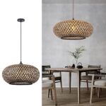 Arturesthome Woven Pendant Lights, Modern Boho Hanging Lamp with Bamboo Lampshade, Farmhouse Coastal Pendant Light Fixtures for Dining Room, Bar, Foyer Hallway