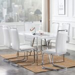 NYEESS Modern Dining Table Set for 6, 7-Piece Kitchen Dining Table Set, Wood Dining Table and Leather Dining Chairs Set for 6 Suitable for Dining Room, Kitchen (White, 1*Table+6*Chairs)