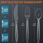 360 Count Large Size Heavy Duty Plastic Cutlery Set, Heat Resistant & BPA Free Disposable Silverware, Premium Clear Utencils Combo: 120 Forks, 120 Spoons, 120 Knives, Solid and Durable Party Supply