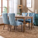 Set of 4 Dining Chairs Modern for Living Room Kitchen Accent Side Chair Metal Legs Velvet Padded Cushion Seat and Back (Pale Blue)