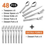 LIANYU Hammered Silverware Set for 8, 48 Piece Flatware Set Plus Extra Forks, Stainless Steel Hammered Square Flatware Cutlery Set for 8, Fancy Eating Utensils Tableware, Dishwasher Safe
