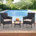 FDW Patio Furniture Sets Outdoor Wicker Bistro Set Rattan Chair Conversation Sets Garden Furniture for Yard Backyard Lawn Porch Poolside Balcony (3 Pieces, Black and Beige)