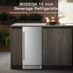 BODEGA Beverage Cooler 15 Inch, Built-in and Freestanding Beverage Refrigerator 100 Cans, Stainless Steel Under Counter Beverage Fridge Perfect for Soda, Water, Beer