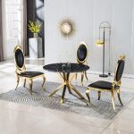 Goderfuu Dining Chairs Set of 6 – Modern Dining Chairs with Gold Stainless Steel Legs, Leatherette Dining Chairs with Round Back, Upholstered Dining Chairs Kitchen Dining Room Chairs Accent Chairs
