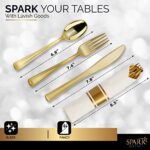 Gold Plastic Silverware, 50 Pre Rolled Napkin and Cutlery Set, Elegant Wrapped Plastic Cutlery Set With Napkin, Forks, Knives, and Spoons, Gold Cutlery Set Disposable For Party – By SparkSettings