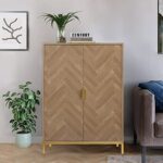 Anmytek 2 Door Wood Accent Storage Cabinet, 43″ H Natural Oak Tall Sideboard Furniture with Adjustable Shelves for Living Room Kitchen, H0034