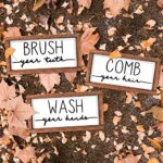 LIBWYS Bathroom Sign & Plaque (Set of 3) Wash Your Hands Brush Your Teeth Comb Your Hair Decorative Rustic Wood Farmhouse Bathroom Wall Decor (White)
