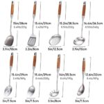 304 Stainless Steel Kitchen Utensils Set with Wood Handle, 8 PCS Metal Cooking Utensils & Serving Utensils Set – Spatula and Ladle Set, Non Stick Cooking Spoons Set, Kitchen Gadgets Cookware Set