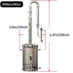 YUEWO 110V Electric 304 Stainless Steel Alcohol Distiller Flute Reflux Column Still with Sight Glasses Wine Making Kit for DIY Whisky Wine Brandy Gin (Produce 92% ABV)