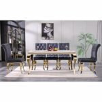 Anewsun Dining Chairs, Gray Contemporary Velvet Upholstered Dining Chair with Polished Gold Metal Legs and Luxury Tufted Back, Gray Dining Chairs Set of 6 for Dining Room, Kitchen