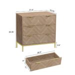 Anmytek Modern 3 Drawer Chest Dresser, Mid Century Natural Oak Organizer Bedroom Furniture with Gold Metal Legs H0037