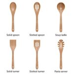 Wooden Kitchen Utensils Set – 6 Piece Non-Stick Bamboo Wooden Utensils for Cooking – Easy to Clean Reusable Wooden Spoons for Cooking, Spatula, Ladle, Turner & Pasta Server