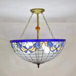 Stained Glass Hanging Lamp 22″ Mediterranean Blue Diamond Pendant Light Stained Glass Hanging Light Dining Room Bar Art Indoor Pendant Lamp