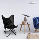 Shy Shy let’s Touch The Sky Leather Butterfly Chair Black Living Room Chair Accent Chairs armless Chair Leather Chair with Black Metal Base (Iron Frame with Black Cover)