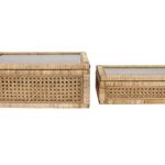 Creative Co-Op Cane and Rattan Display Boxes with Glass Lid, Set of 2