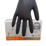 ichef glove 100 count Food Service Food Handling Nitrile Gloves Black Powder Free (Medium)