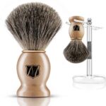 Miusco Natural Badger Hair Wet Shaving Brush and Shaving Stand Set, Chrome, Silver, Compatible with Safety Razor, Cartridge Razor and Disposable Razor