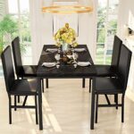 Hooseng Dining Table Set for 4- Space Saving Kitchen Table and Chairs for 4, Modern Style Faux Marble Tabletop & 4 PU Leather Chairs, Perfect for Dining Room,Breakfast Corner Small Spaces,Black
