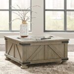 Signature Design by Ashley Aldwin Farmhouse Square Coffee Table with Lift Top for Storage, Grayish Brown
