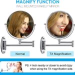 Miusco Wall Mounted Makeup Mirror, Premium 7X Magnifying 8” Two-Sided Bathroom Vanity Mirror, Extendable Arm, Round, Chrome