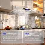 EKON 30 inches Under Cabinet Range Hood, 900 CFM Stainless Steel Kitchen Chimney Vent, 4 Speed Touch Screen Control With Remote 2Pcs 3W LED lights Dishwasher-safe Filters Fan Timer