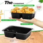 500 Pcs 6 x 5 Inches Nacho Trays Disposable 2 Compartment Food Tray Movie Night Snack Trays Plastic Chip and Dip Holder for Kids, Movie Theater, Festivals, Concession Stand Supplies, 12 oz (Black)