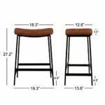Anmytek Modern Backless Barstool 27” Upholstered Saddle Seat for Kitchen Counter Farmhouse Bar Stool Cafe Chair with PU Leather Thick Cushion and Footrest Brown