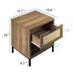 Anmytek Rattan Drawer Nightstand, Bedroom Living Room Side Table Natural Wood End Table Wood Finish & Matte Accents with Storage H0010