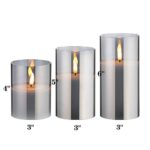 Eywamage Glass Flameless Candles with Remote Battery Operated Flickering LED Pillar Candles Real Wax Wick 3 Pack D 3″ H 4″ 5″ 6″ Grey