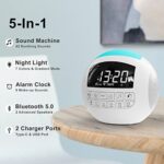 42 Sound White Noise Machine for Kids Adult Baby Sleeping + Bluetooth + Nightlight, Lullaby/Nature Soothing Sounds, 2 Alarm Clock for Bedroom Home, Adjustable Volume, 15-480 Timer, USB & AC Powered
