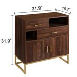 Anmytek Mid Century Wood 2 Doors Accent Storage Cabinet, Farmhouse Walnut Kitchen Buffet Sideboard with Drawers and Shelves Entryway Living Room H0038