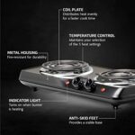 Ovente Electric Double Coil Burner 6 & 5.75 Inch Hot Plate Cooktop with Temperature Control and Easy to Clean Stainless Steel Base, 1700W Portable Countertop Stove for Home or Dorm, Black BGC102B