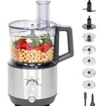 GE Food Processor | 12 Cup | Complete With 3 Feeding Tubes & Stainless Steel Accessories – 3 Discs + Dough Blade | 3 Speed | Great for Shredded Cheese, Chicken & More | Kitchen Essentials | 550 Watts