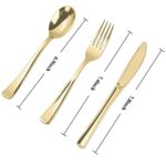 N9R 300PCS Gold Plastic Silverware – Gold Plastic Cutlery Set Disposable Flatware Dinnerware -100 Gold Forks, 100 Gold Spoons, 100 Gold Knives for Party, Birthday, Wedding Gold Utensils