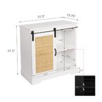 Anmytek Rattan Cabinet, Sideboard with Sliding Barn Door Farmhouse Coffee Bar Cabinet White Sideboard Buffet Storage Cabinet for Living Room Kitchen Dining Room H0064